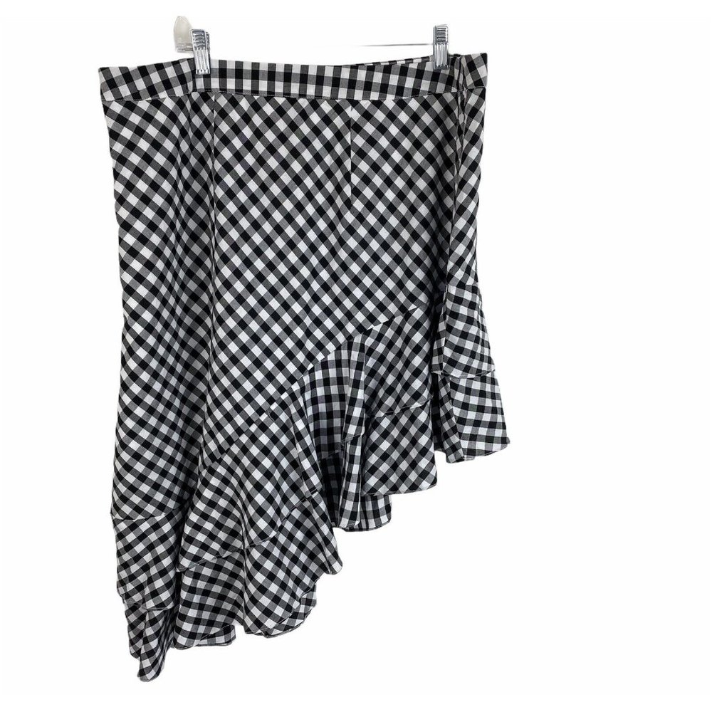 A New Day Black White Gingham Plaid Asymmetrical Hem Skirt Womens Size 18